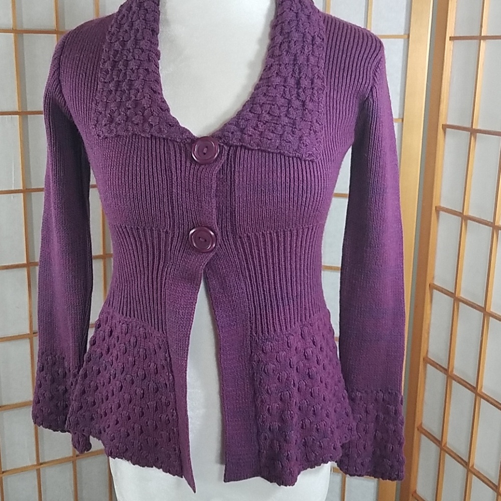 Lacoste purple two button cardigan with collar